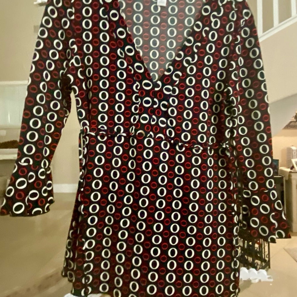 dressbarn Black and Red Circle Pattern Dress